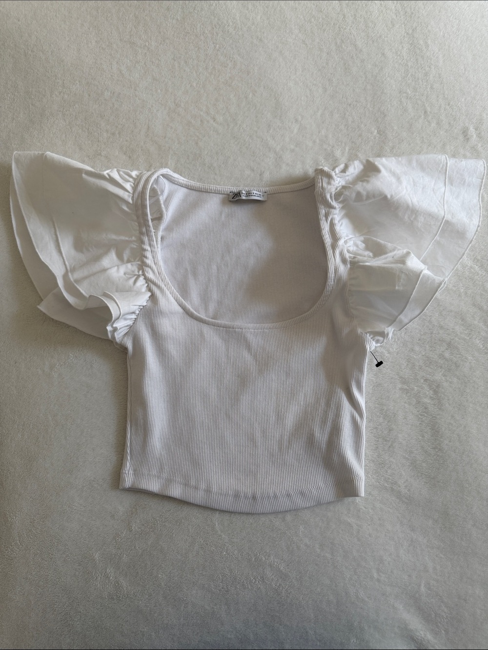 Zara White Puff Sleeve Ribbed Crop Top